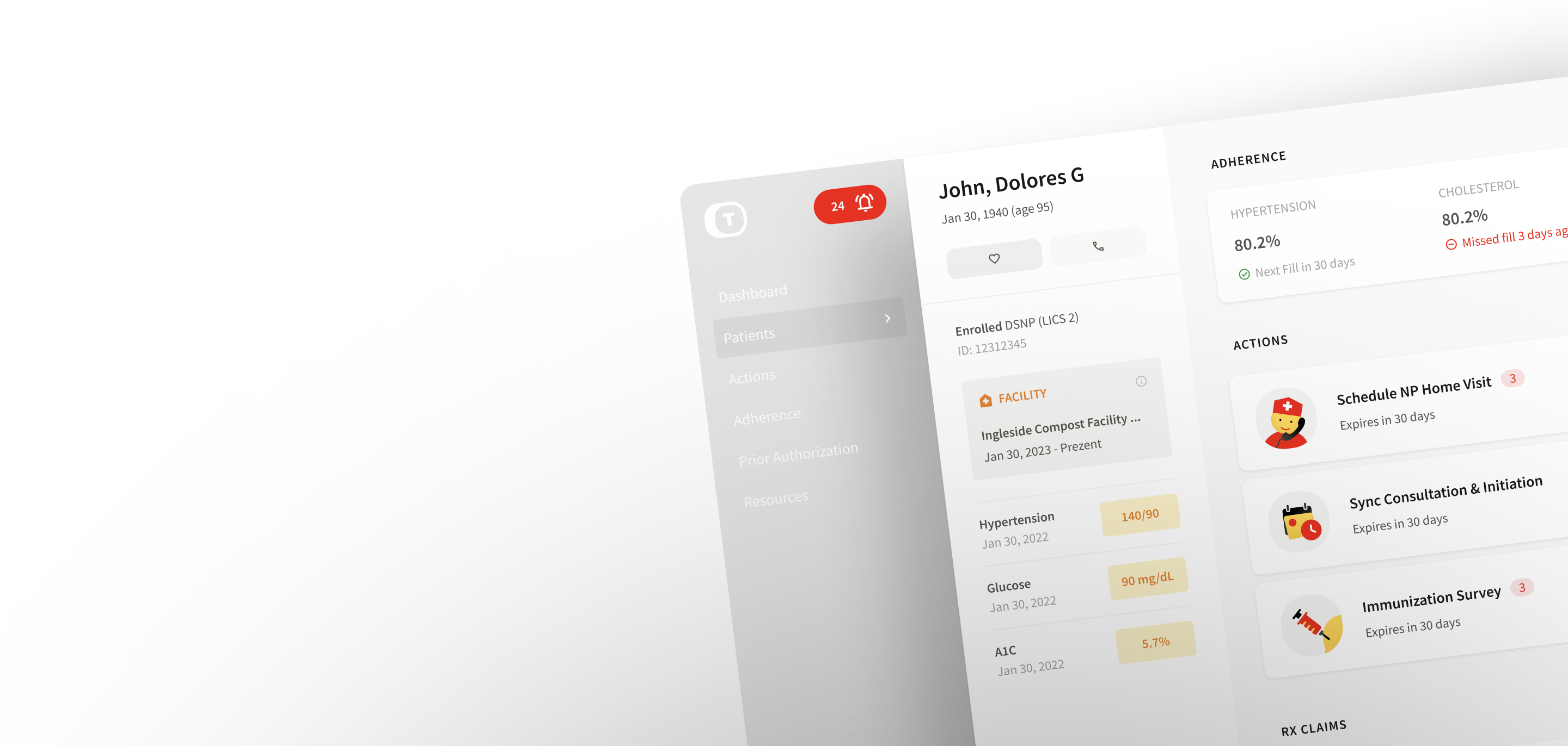 Troy.AI patient profile showing personalized actions and recommended next steps