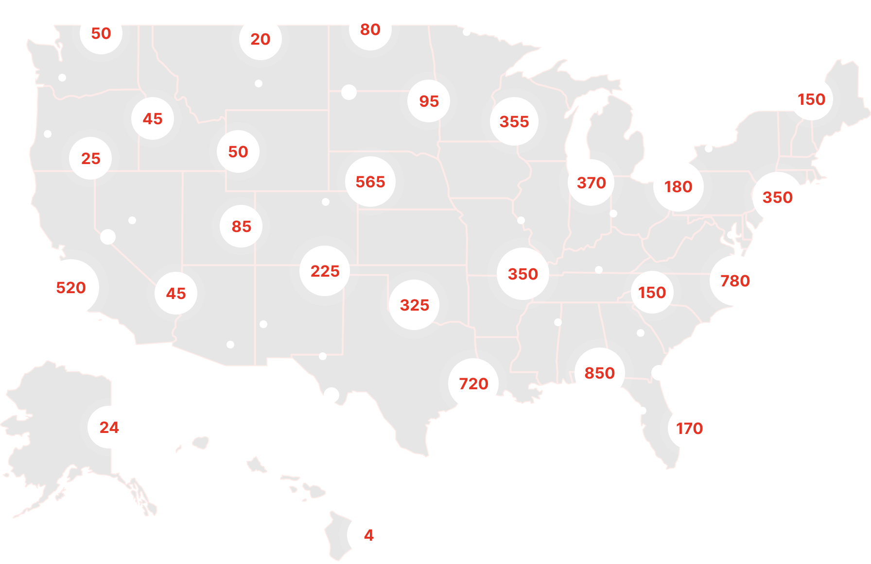 Map of the United States showing Troy.AI's national pharmacy network coverage
